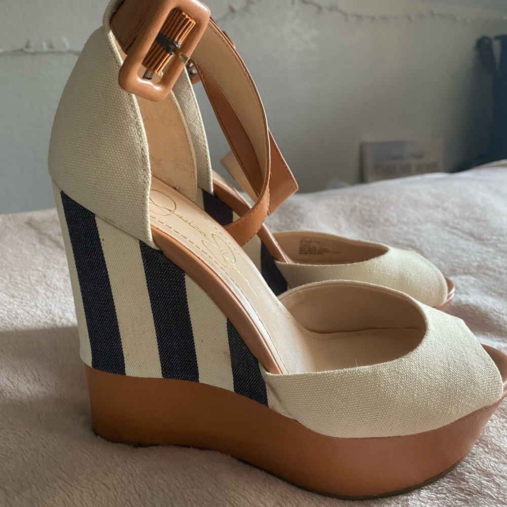 Striped Wedge Sandals